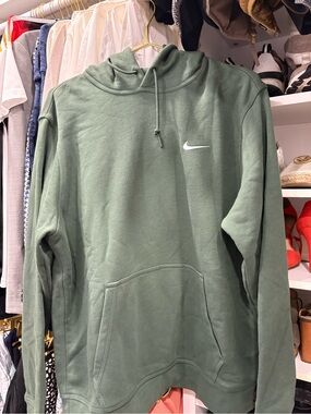 Nike Olive Green Pullover Hoodie with White Swoosh